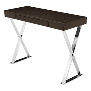 Pangea Home Alexa Wood Veneer & High Polished Steel Console Table in Espresso
