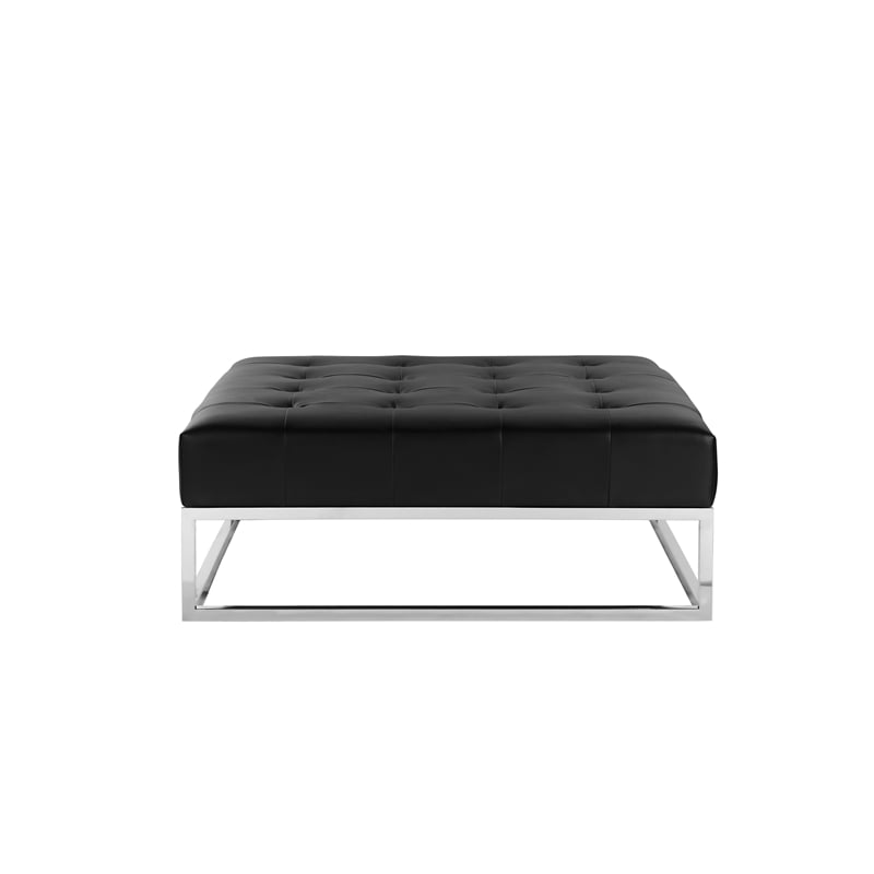 Pangea Home Pippa Square Modern Faux Leather Upholstered Ottoman in Black