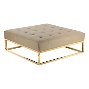 Pangea Home Gold Pippa 15&quot Square Modern Faux Leather Ottoman Sand in Beige