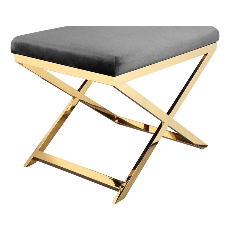 Gold Lexi Stool Velvet Gray & Gold Frame