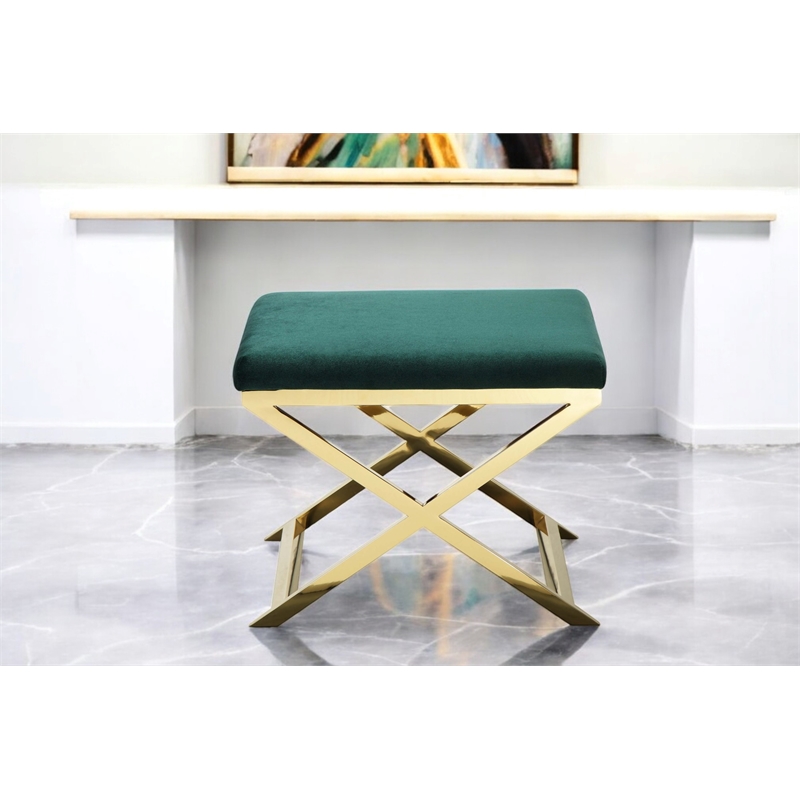 Gold Lexi Stool Velvet Green & Gold Frame