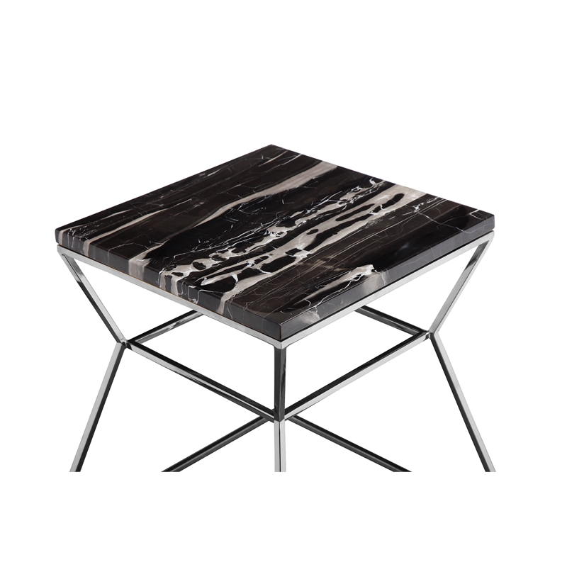 Geo Side Table Metal Frame With Black Marble Top