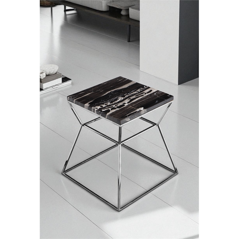 Geo Side Table Metal Frame With Black Marble Top