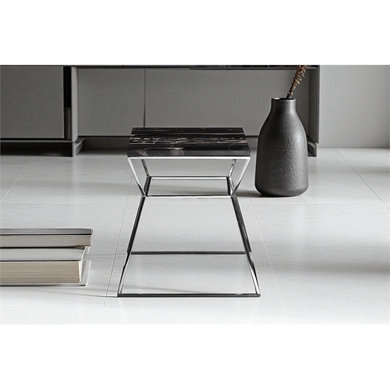 Geo Side Table Metal Frame With Black Marble Top