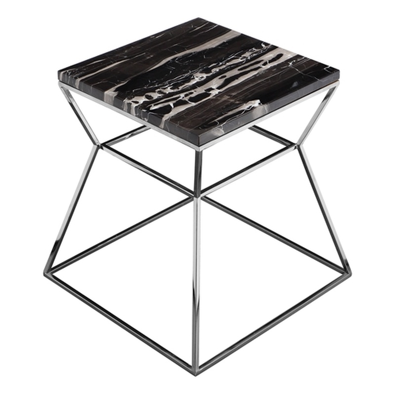 Geo Side Table Metal Frame With Black Marble Top