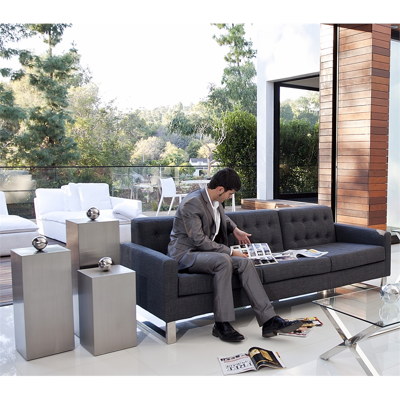 Pangea Home Miami Modern Pedestal Set of 3 Brushed Metal Steel Fully Assembled