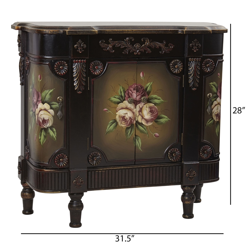 Nearly Natural French Vintage 2-Curved Door/2-Center Door Accent Chest in Brown