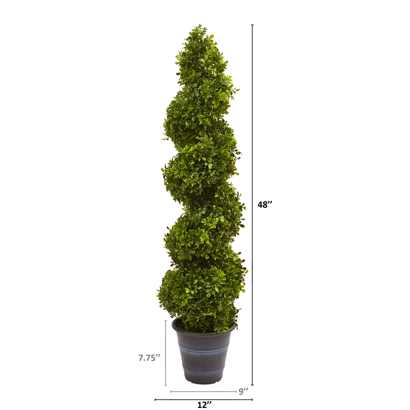 Nearly Natural Indoor/Outdoor Boxwood Spiral Topiary with Planter in Green/Gray