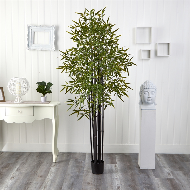 -door/Outdoor Black Bamboo Tree x 9 with 1470 Leaves UV Resistant - Green/Black