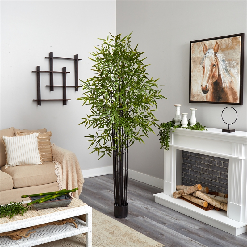 -door/Outdoor Black Bamboo Tree x 9 with 1470 Leaves UV Resistant - Green/Black
