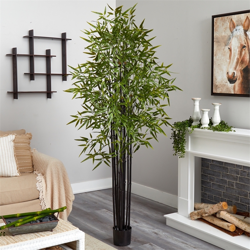 -door/Outdoor Black Bamboo Tree x 9 with 1470 Leaves UV Resistant - Green/Black