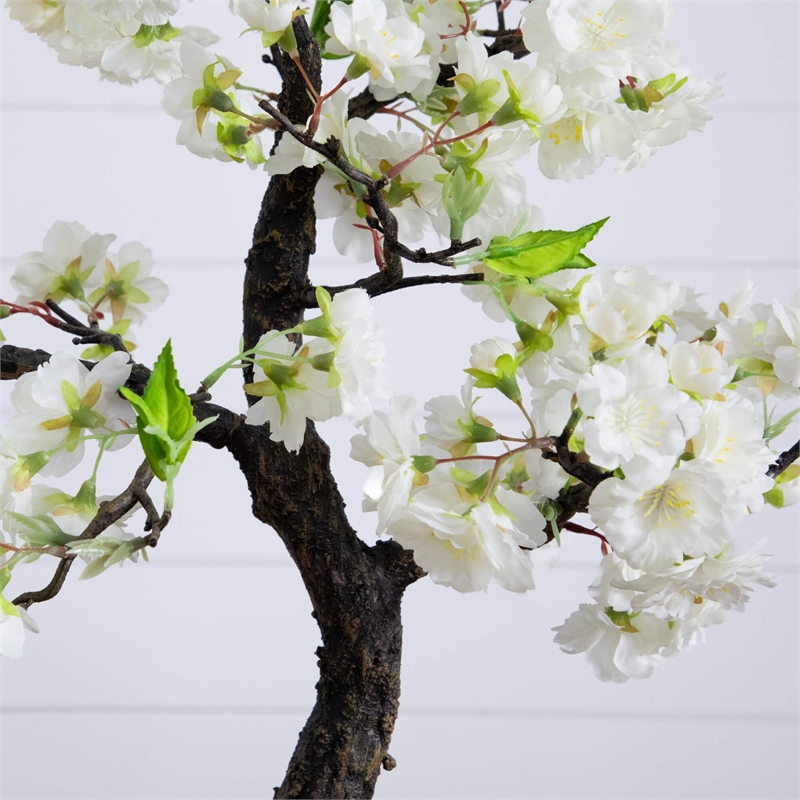 Nearly Natural Cherry Blossom Bonsai Artificial Tree in White/Black