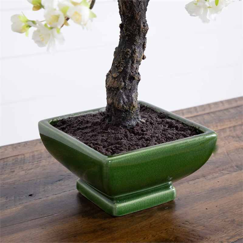 Nearly Natural Cherry Blossom Bonsai Artificial Tree in White/Black