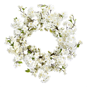 Nearly Natural 24&quot Vibrant Cherry Blossom Petals Wreath in White
