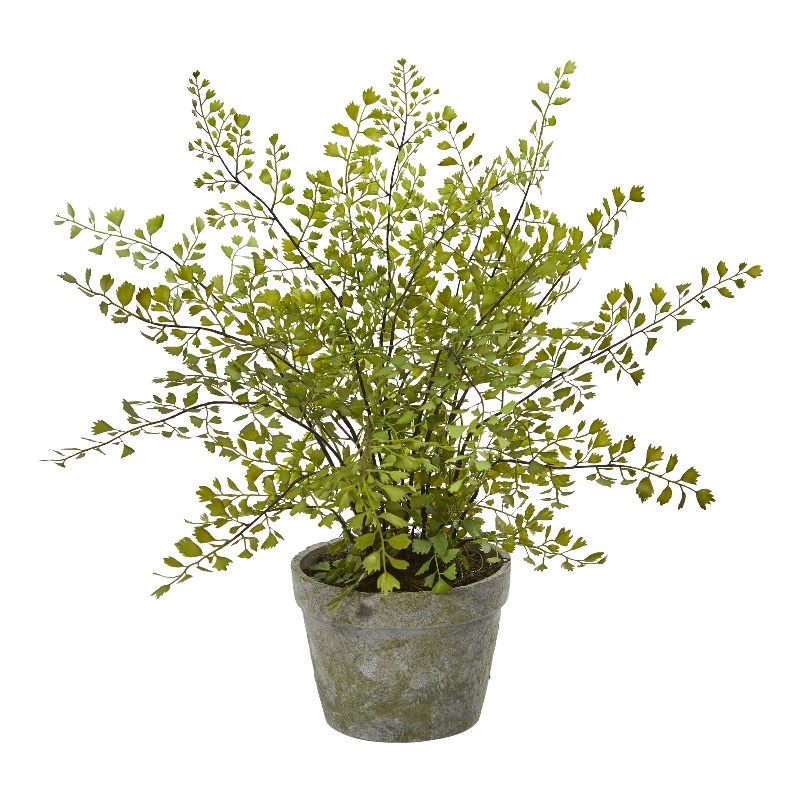 Nearly Natural Maiden Hair Artificial Plant in Decorative Planter in Green/Gray