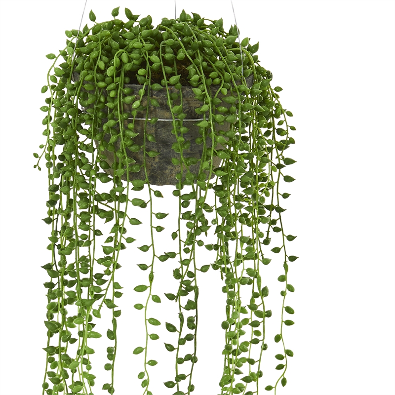 Nearly Natural String of Pearl Artificial Plant Hanging Basket in Green/Brown