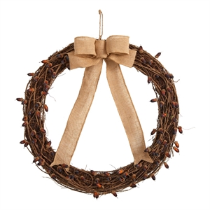 Nearly Natural 30&quot Fall Acorn and Decorative Bow Autumn Wreath in Brown