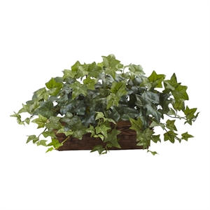 Nearly Natural Puff Ivy Leaves with Ledge Basket in Green/Brown