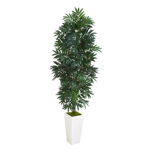 Nearly Natural 60&quot Bamboo Palm Artificial Plant in White Planter in Green/White