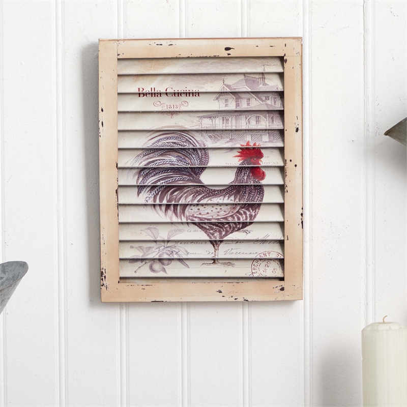 Nearly Natural Rooster Window Shutter Wall Decor in Beige