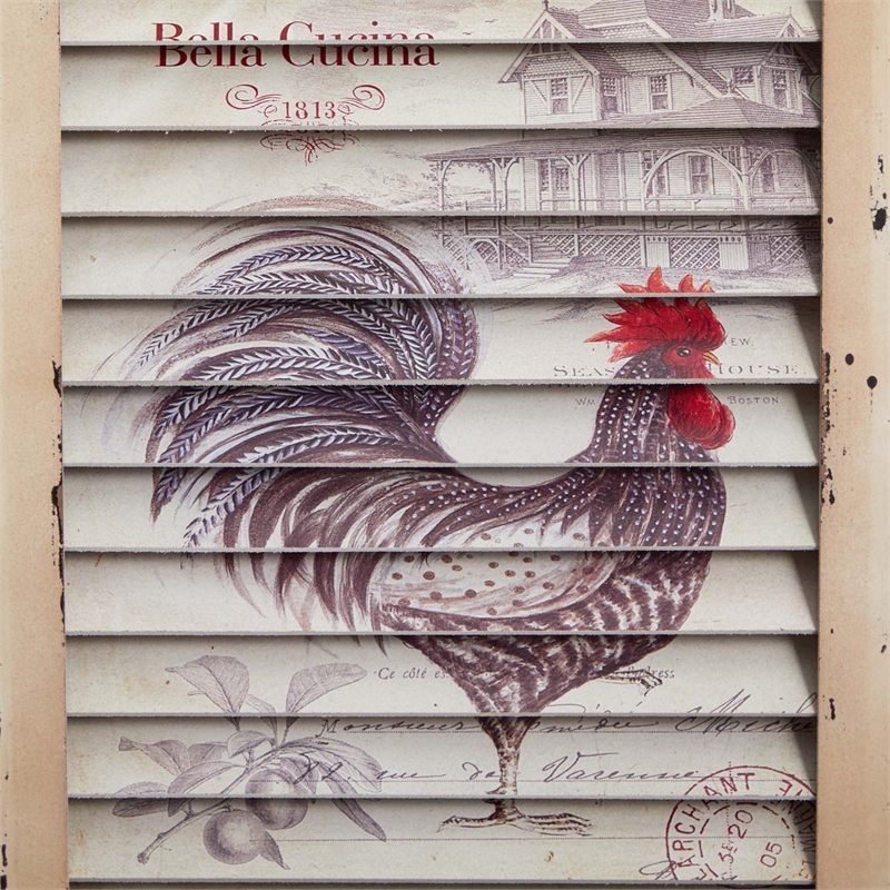 Nearly Natural Rooster Window Shutter Wall Decor in Beige