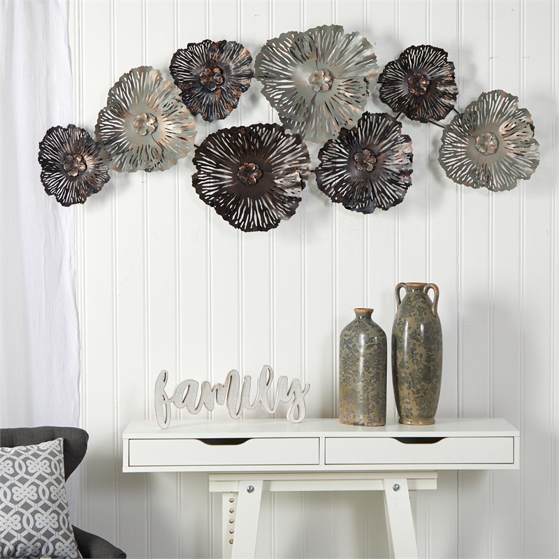 Nearly Natural 5ft x 2ft Floating Metal Floral Design Metal Wall Art Decor