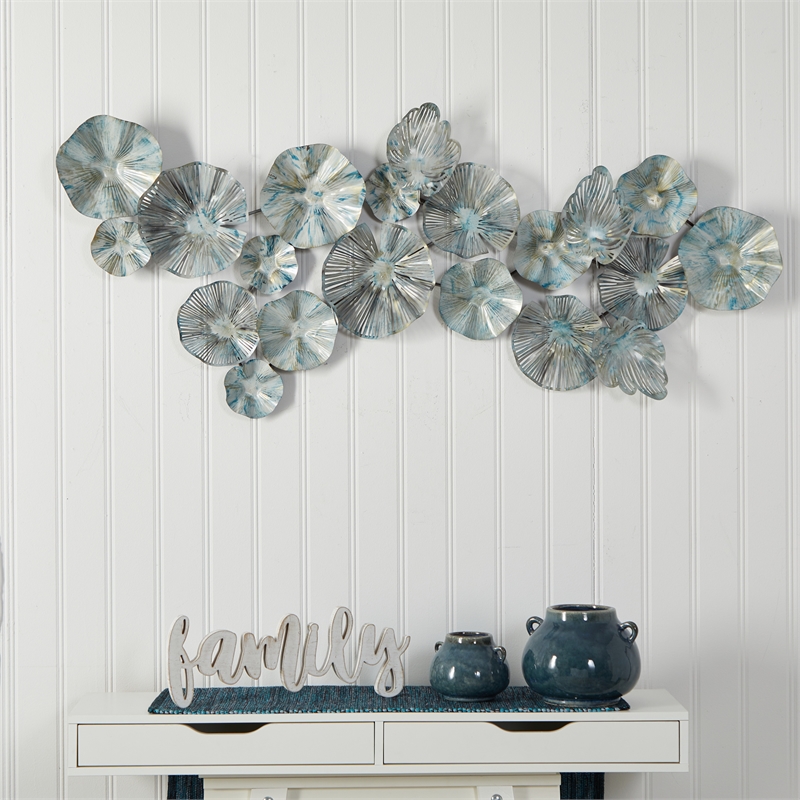 Nearly Natural 5ft x 2ft Coastal Floral Metal Montage Wall Art Decor in Silver