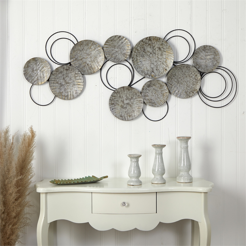 Nearly Natural 4.5ft x 2ft Galvanized Embossed Metal Discs Wall Art