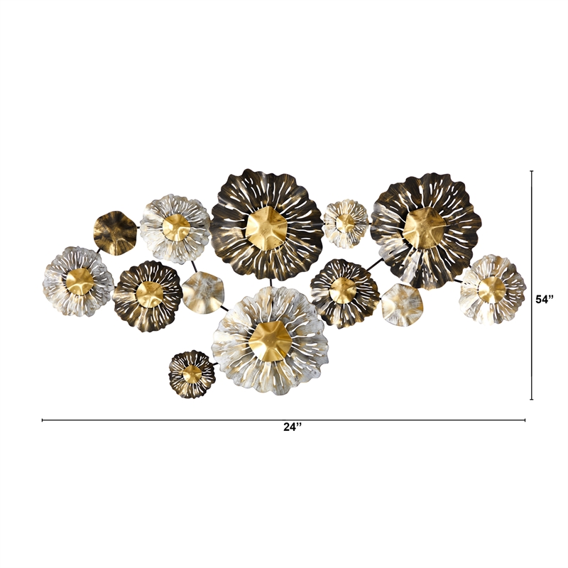 Nearly Natural 4.5ft x 2ft Layered Floral Metal Wall Art Decor in Multi-Color