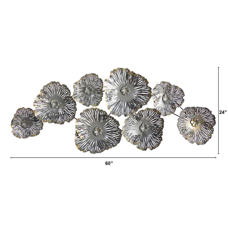Nearly Natural 5ft x 2ft Floating Metal Floral Wall Art Decor in Silver