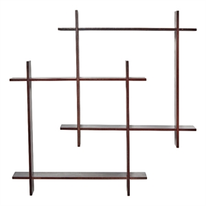 Nearly Natural 24&quot Wood Crosshatch Floating Shelves Wall Art Decor in Brown