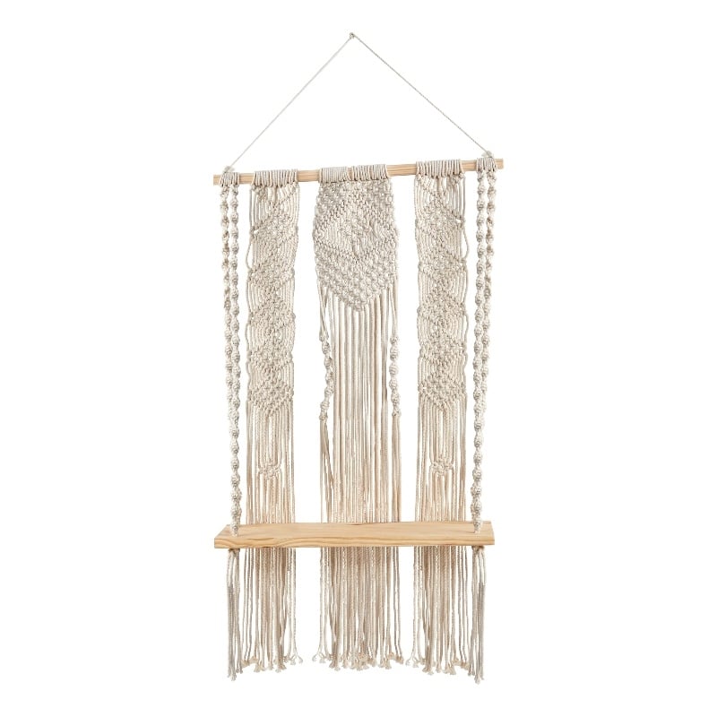 Nearly Natural 2.5ft x 1.5ft Layered Macrame Wall Hanging w/ Wooden Shelf