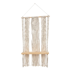 Nearly Natural 2.5ft x 1.5ft Layered Macrame Wall Hanging w/ Wooden Shelf