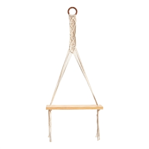 Nearly Natural 14&quot x 24&quot Handmade Macrame Wall Hanging w/ Wooden Shelf in Beige