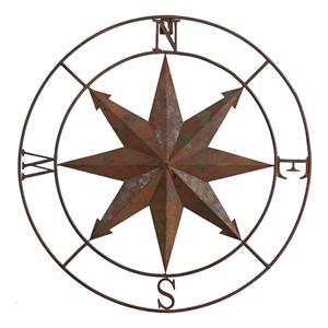 Nearly Natural 18&quot Rustic Nautical Metal Compass Wall Art Decor in Bronze