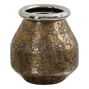 Nearly Natural 9.5&quot Textured Bronze Vase with Silver Rim in Bronze