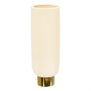 Nearly Natural 12.75&quot Elegance Ceramic Cylinder Vase with Gold Accents in White