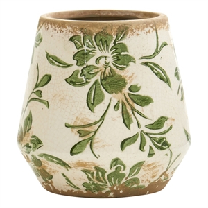 Nearly Natural 5.5&quot Tuscan Ceramic Green Scroll Planter in Green