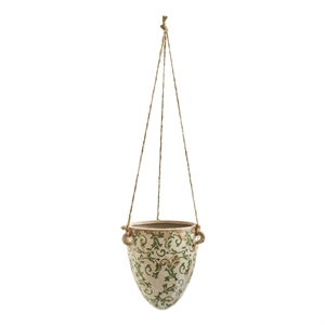 Nearly Natural 2ft Tuscan Hanging Ceramic Scroll Planter in Green