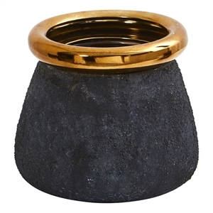 Nearly Natural 10&quot Stone Planter with Bronze Rim in Black