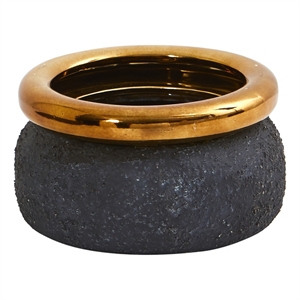 Nearly Natural 7&quot Stone Planter with Bronze Rim in Black