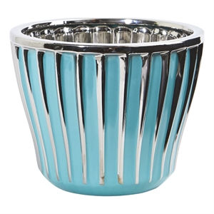 Nearly Natural 7.5&quot Turquoise Vase with Silver Trimming in Blue