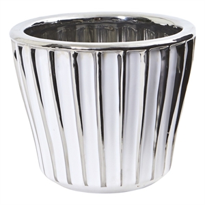 Nearly Natural 6&quot White Vase with Silver Trimming in Silver