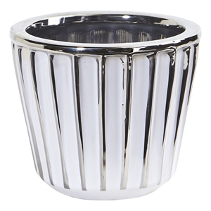 Nearly Natural 4.75&quot Ceramic White Vase with Silver Burnishing in Silver