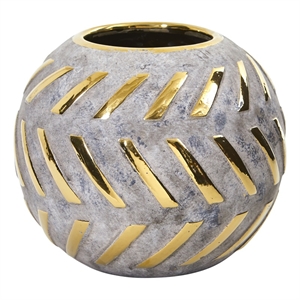 Nearly Natural 6&quot Regal Round Stone Vase with Gold Accents in Gray
