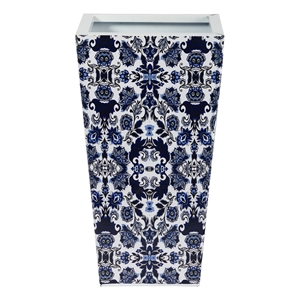 Nearly Natural 18&quot Oriental Blue and White Classic Metal Planter in Blue