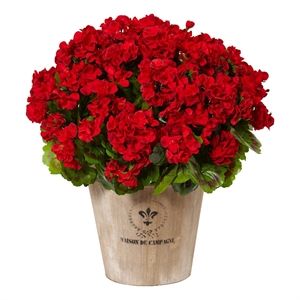 Nearly Natural Geranium Silk Flowering Plant in Farmhouse Planter UV Resistant
