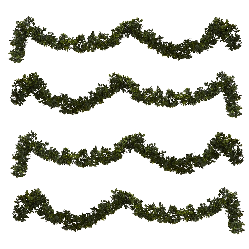 Nearly Natural 6ft Boxwood Artificial Garland (Indoor/Outdoor) Set of 4