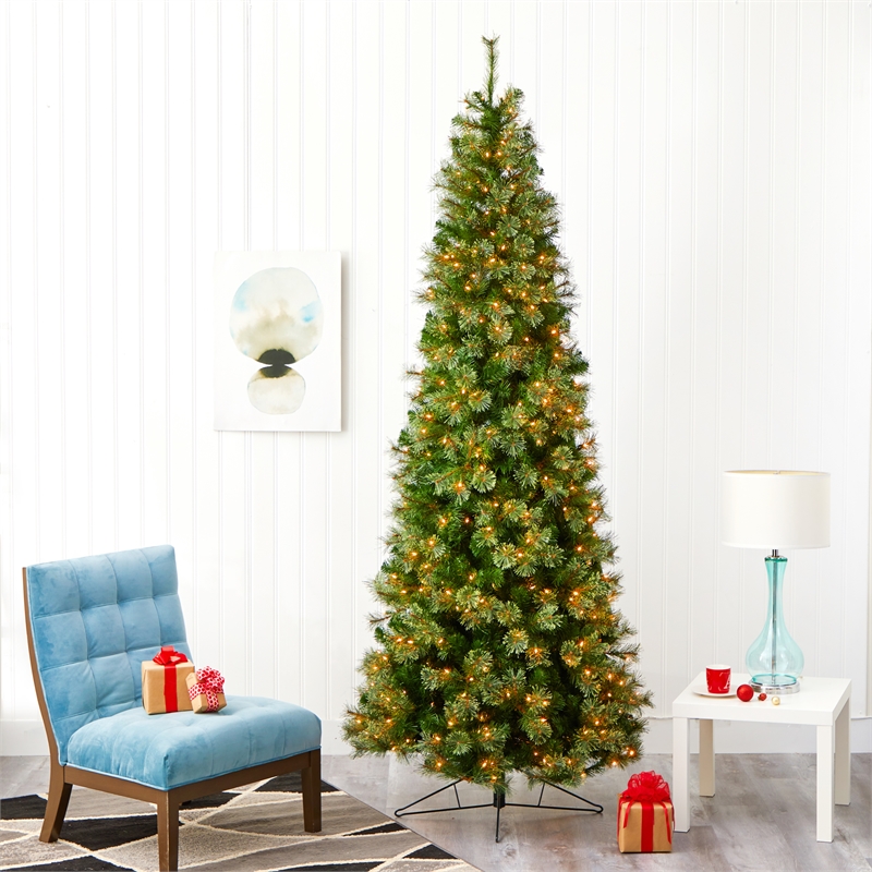 Nearly Natural 9ft Cashmere Slim Christmas Tree with 550 Warm White Lights