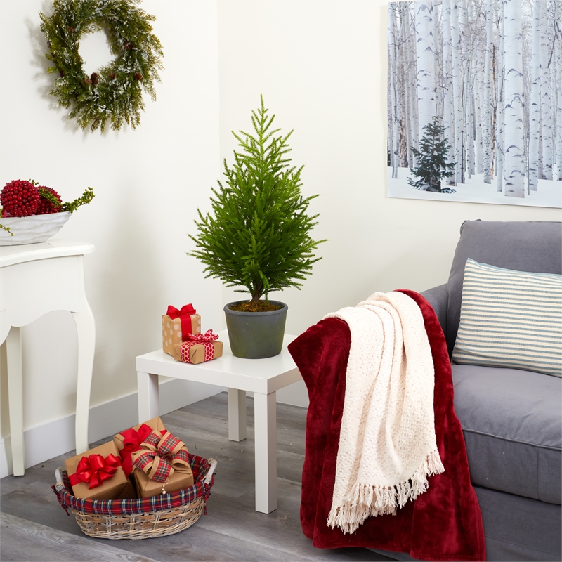 Nearly Natural 3ft Norfolk Island Pine Artificial Tree in Decorative Planter